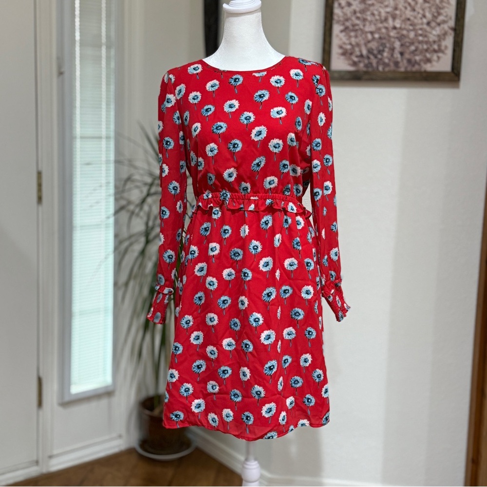 J.Crew Red Printed Long-Sleeve Dress – Size 4